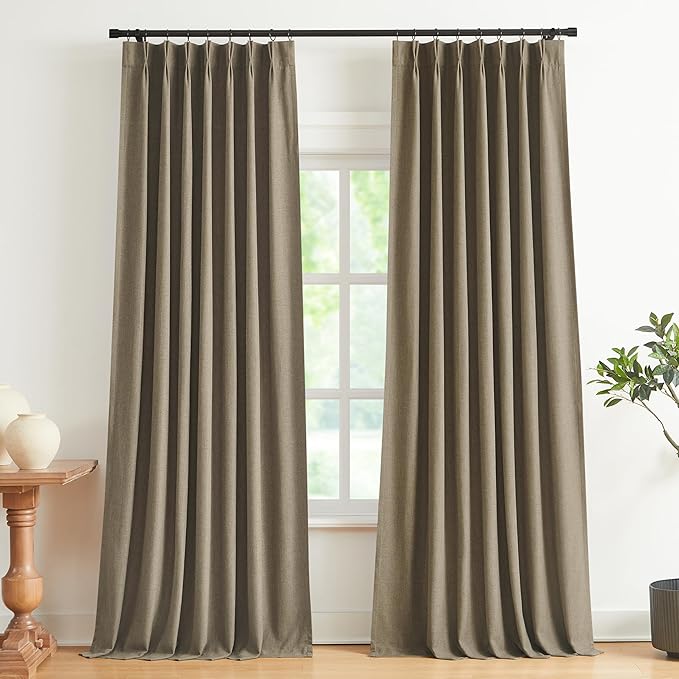 Vision Home Brown Pinch Pleated Full Blackout Curtains Linen Blended Room by VisionHome