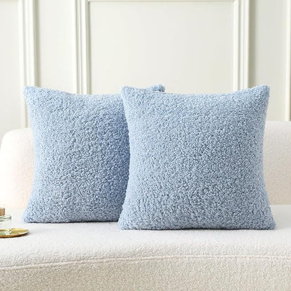 FUTEI Light Blue Throw Pillow Covers 18x18 Inch Set of 2, Furry Faux Fur Teddy by FUTEI