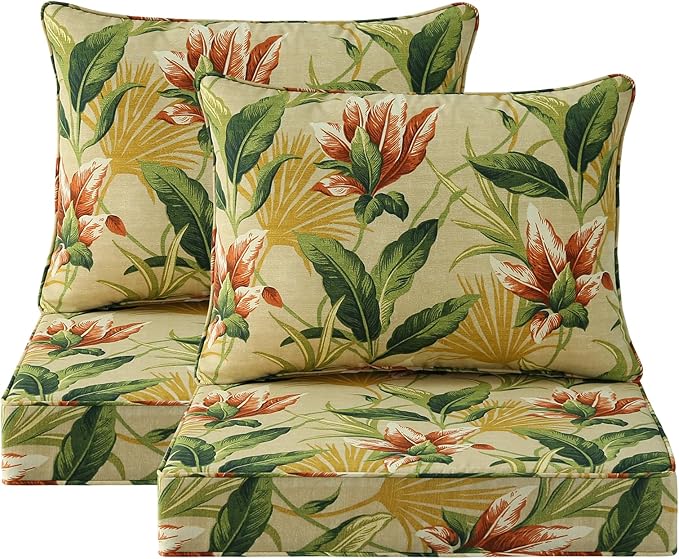 Outdoor Patio Chair Cushions Set, Water-Repellent, Fade Resistant, Deep Seat by Unimatta