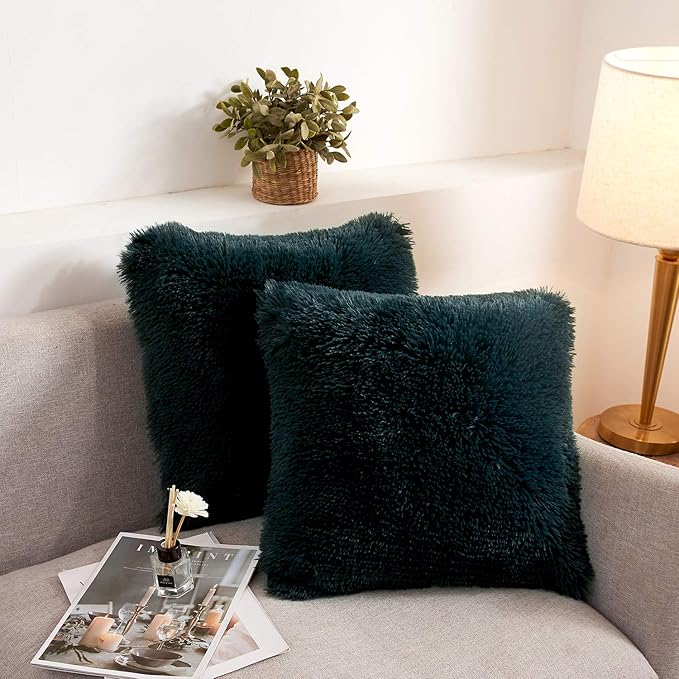 XeGe Faux Fur Throw Pillow Covers, Shaggy Fluffy Cushion Covers, Plush Furry by XeGe