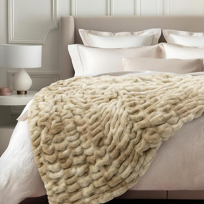 Ultra Soft Cozy Faux Fur Throw Blanket, Fuzzy Plush Thick Bubble Blanket - Image 6