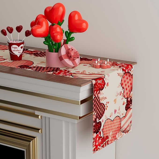 XCHI Love Hearts Valentine's Day Table Runner Table Decoration - Image 3