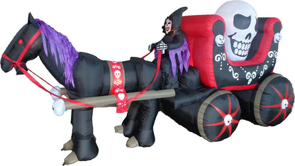 12 FT Long Halloween Inflatable Carriage with Skeleton Ghost Skull