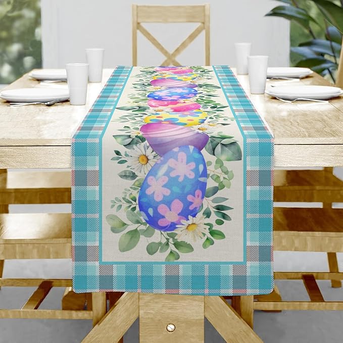 Easter Table Runner, Easter Eggs Linen Farmhouse Table Runners, Easter Kitchen by Hliyty