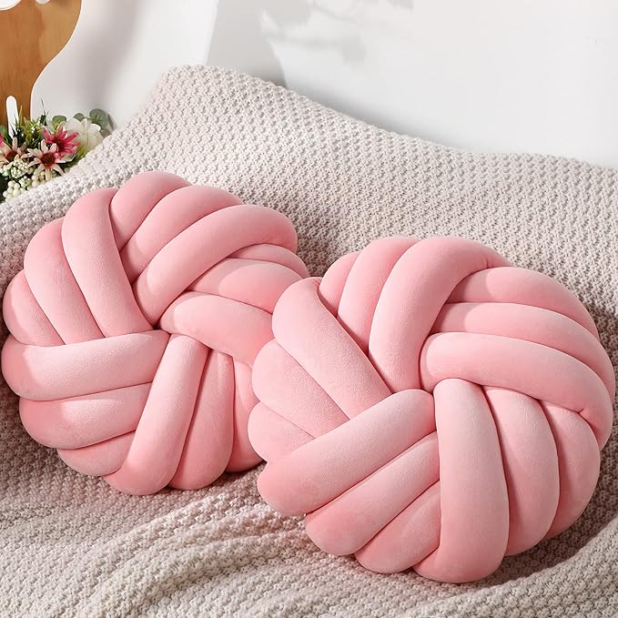 Fumete 2 Pcs 14 Inches Knot Pillow Round Throw Soft Plush Knot Ball Pillow by Fumete