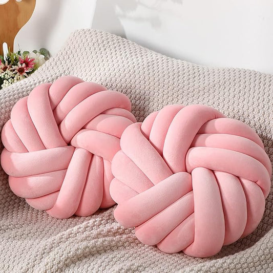 Fumete 2 Pcs 14 Inches Knot Pillow Round Throw Soft Plush Knot Ball Pillow by Fumete