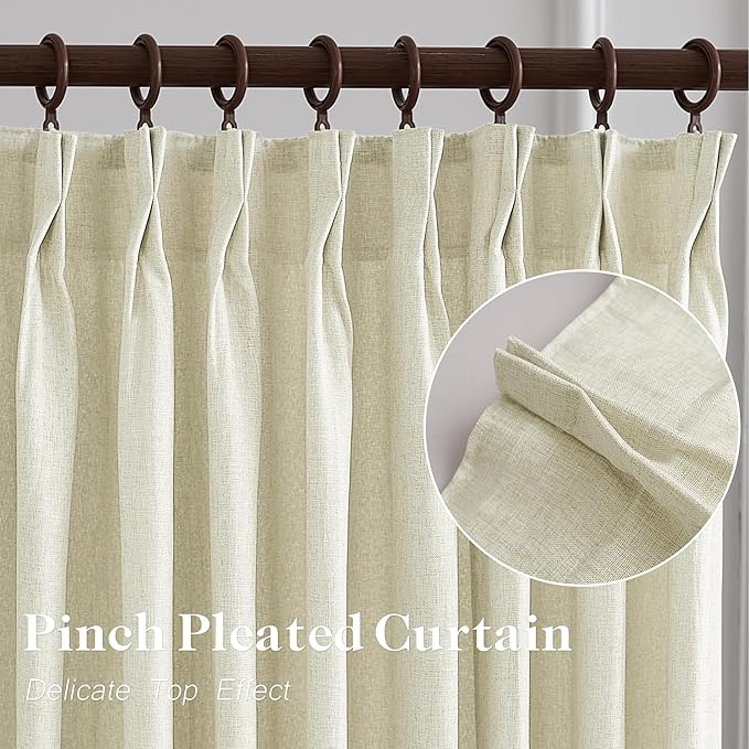HUTO Pinch Pleated Sheer Curtain Panels 84 Inches Long Linen Texture Light - Image 3
