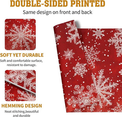 Red Snowflake Xmas Placemats Set of 4 Merry Christmas Snowflakes Linen Fabric - Image 5