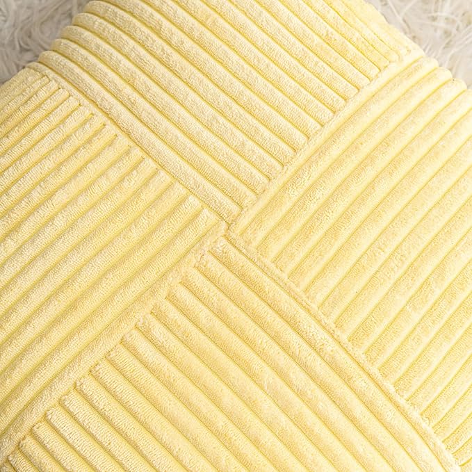 HWY 50 Pale Yellow Corduroy Patchwork Throw Pillow Covers 20x20 Inch, Soft Cozy - Image 3