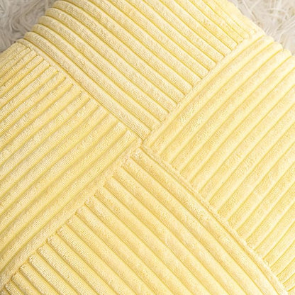 HWY 50 Pale Yellow Corduroy Patchwork Throw Pillow Covers 20x20 Inch, Soft Cozy - Image 3