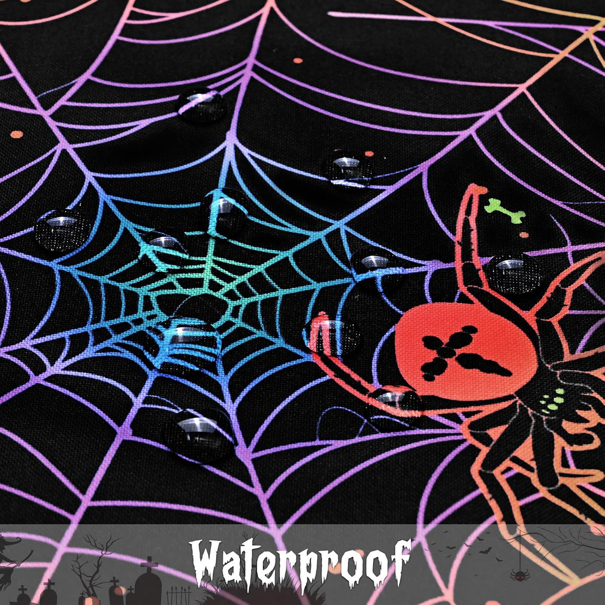 FRAMICS Halloween Tablecloth, Blacklight Table Cloth, Black Spider Web Table Cloth, UV Reactive Table Cover, Waterproof for Halloween Party Kitchen Dining Room Holiday Decor, Rectangle, 60x120 Inch