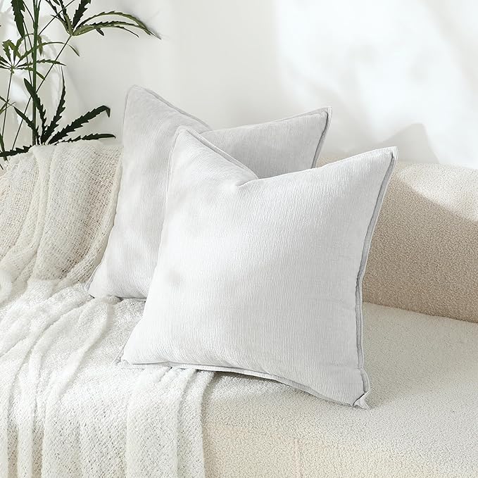 Stellhome Soft Chenille Decorative Pillow Covers 20x20 Inch Natural Light Grey - Image 7