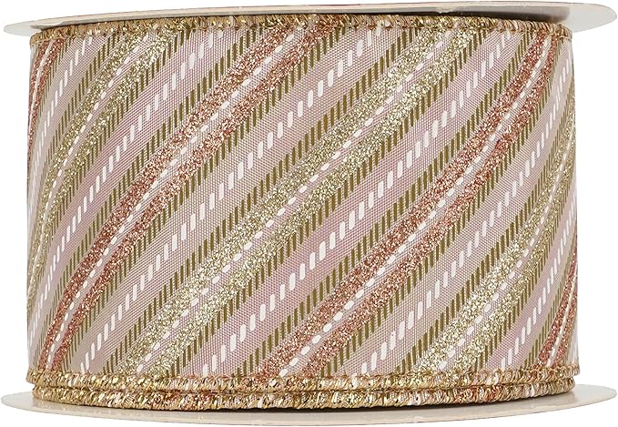 MEEDEE Pink Diagonal Striped Ribbon 2.5 Inch Blue Satin - Image 9