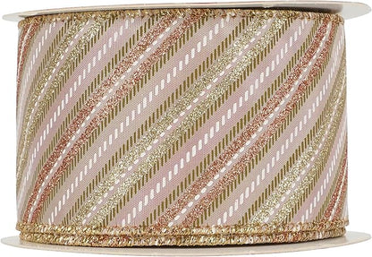 MEEDEE Pink Diagonal Striped Ribbon 2.5 Inch Blue Satin - Image 9