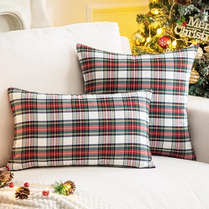 AQOTHES Pack of 2 Christmas Plaid Decorative Throw Pillow Covers Scottish - Image 2