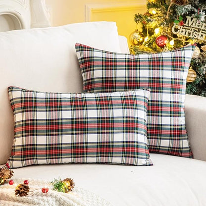 AQOTHES Pack of 2 Christmas Plaid Decorative Throw Pillow Covers Scottish - Image 2