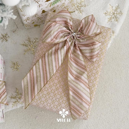 MEEDEE Pink Diagonal Striped Ribbon 2.5 Inch Blue Satin - Image 4