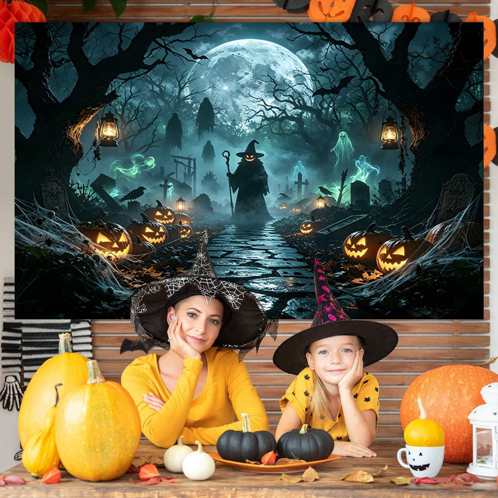Halloween Backdrop 20x10ft Haunted Forest Cemetery Halloween Photo Backdrop