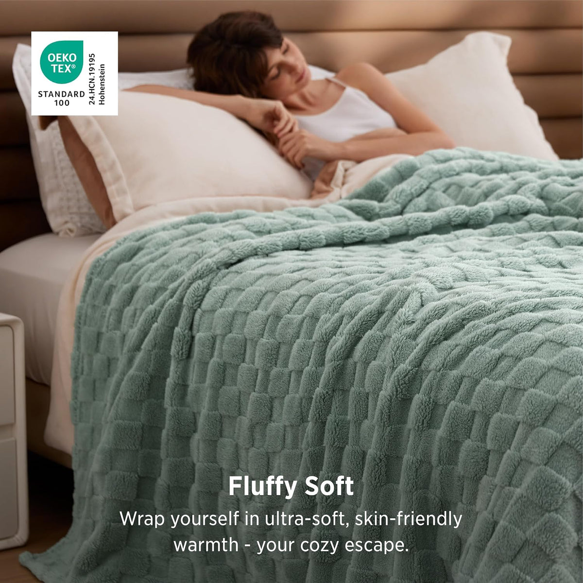 bedsure checkered soft cozy full blanket for bed shown in use