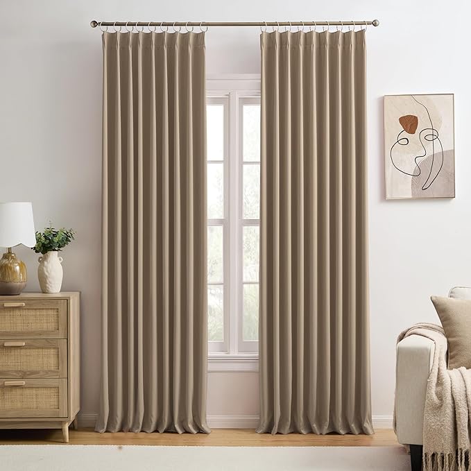 KEQIAOSUOCAI Cappuccino Pinch Pleated 60 Inch Wide Curtains 60 x 95, Thermal by KEQIAOSUOCAI