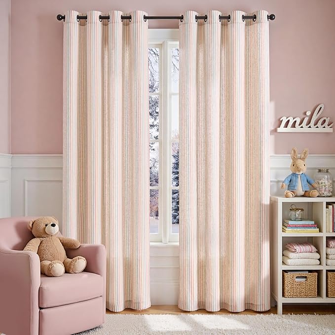 Vangao Linen Striped Nursery Curtains Boho Tickingstripe Light Filtering Window - Image 2