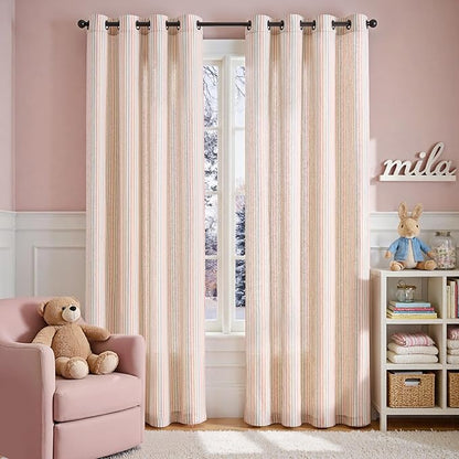 Vangao Linen Striped Nursery Curtains Boho Tickingstripe Light Filtering Window - Image 2