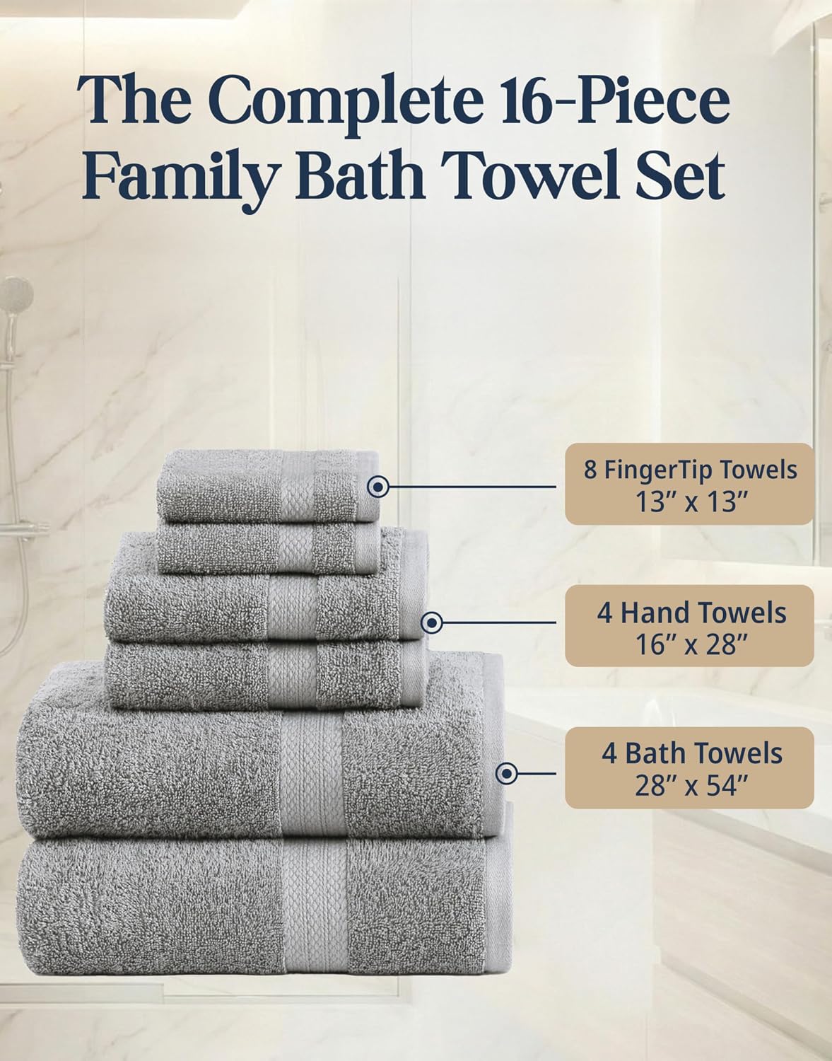 100% cotton bath towels set soft absorbent quick, side view