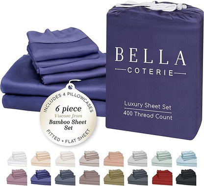 Bella Coterie 6 Piece Luxury Bamboo Viscose Split Top King Size Sheet Set | 34" by BC