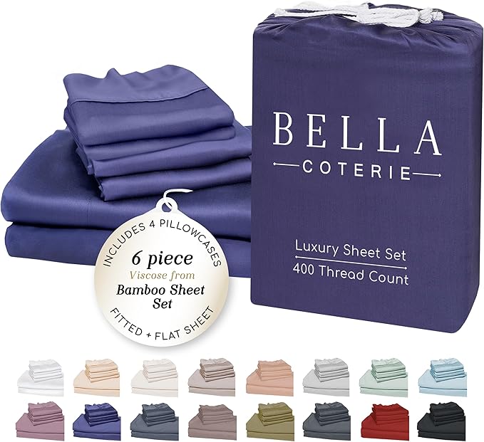 Bella Coterie 6 Piece Luxury Bamboo Viscose King Size Sheet Set | 100% by BC
