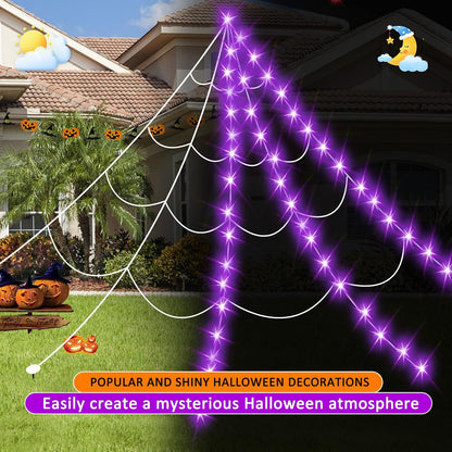 Halloween Decorations Outdoor, Spider Web Lights 250 LED Lighted Spider Web 16.4Ft Giant Halloween Decorations Light up, 8 Lighting Modes Waterproof & Timer for Indoor House Haunted Yard Decor, Purple