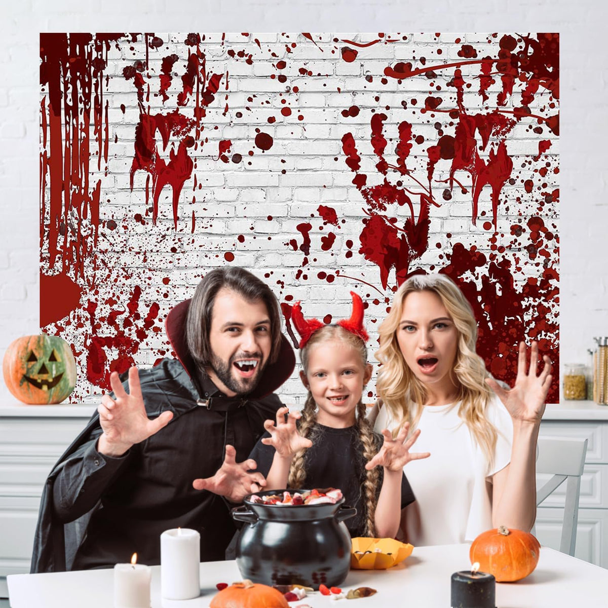 Mocsicka 10x8ft Halloween Backdrop Bloody Horror Scary Handprint Bloodstain Splashes of Blood Halloween Party Decorations Banner Photo Booth Props