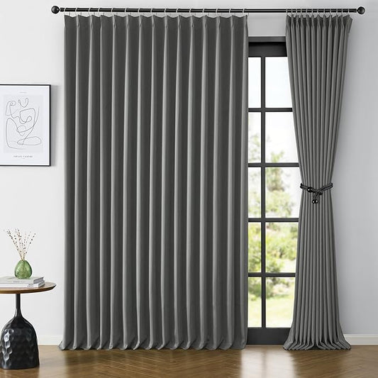 KEQIAOSUOCAI Grey Pinch Pleat Curtains & Drapes 105 Inches Long 2 Panels Set by KEQIAOSUOCAI
