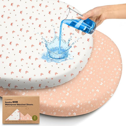 2-pk Waterproof Bassinet Sheets Girls, Cotton by KeaBabies