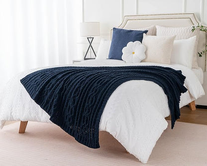 Battilo Navy BlueThrow Blanket for Couch, Chenille Knit Throw Blanket, Super - Image 4
