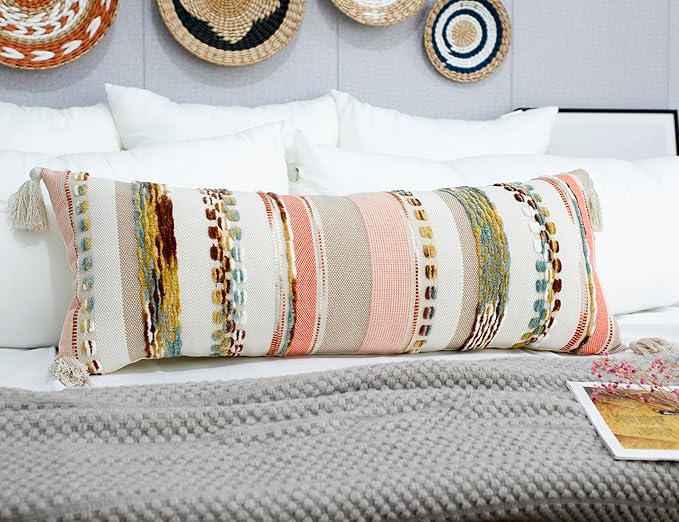 PANOD Boho Long Lumbar Throw Pillow Cover 16 x 36 Orange, Chenille Morocan by PANOD