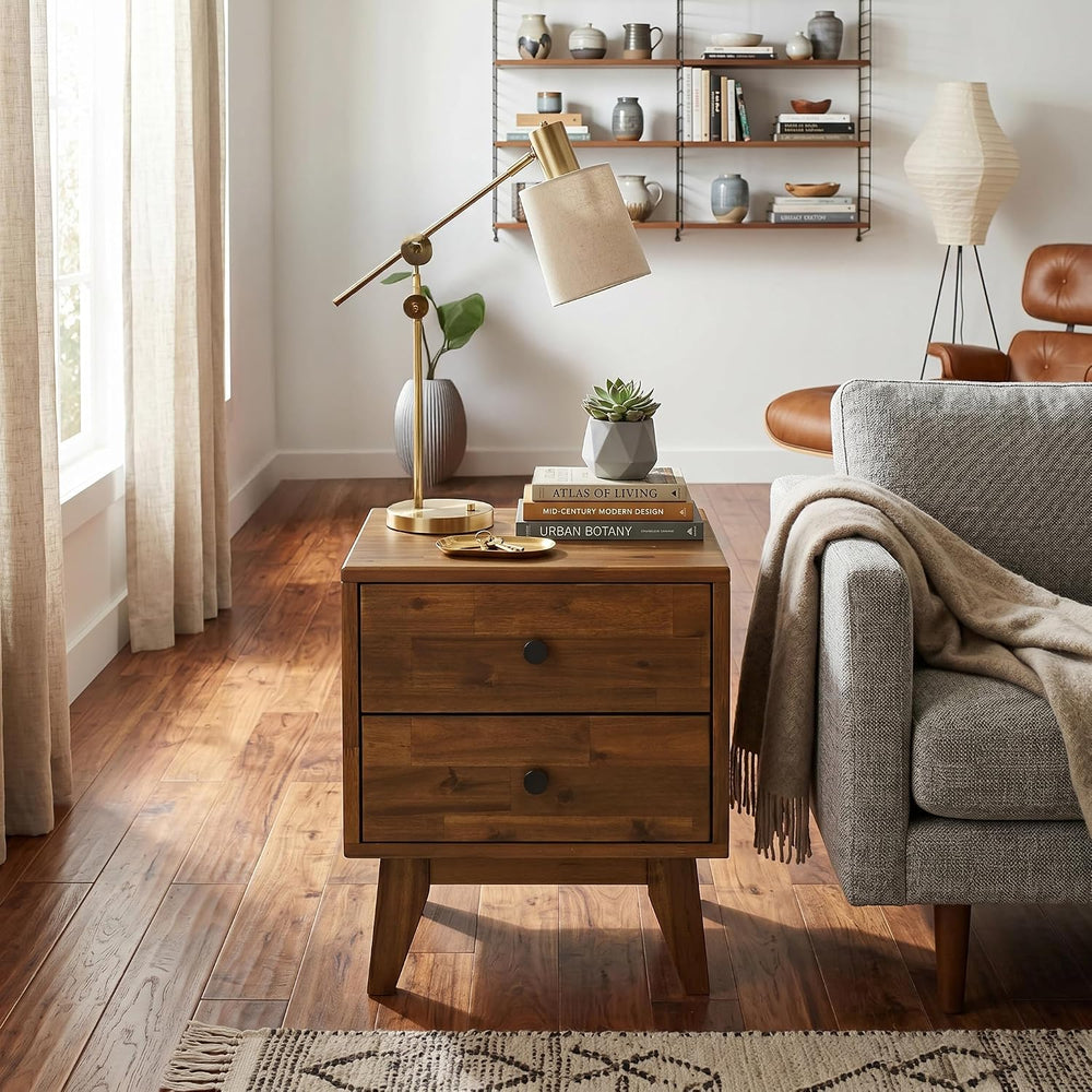 Acacia Silvia Nightstand with 2 Drawers, Solid Wood Bedside Table, Table with...