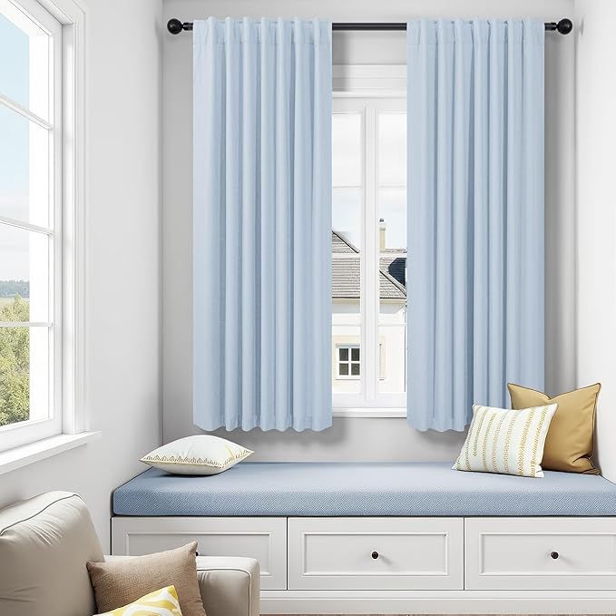 Light Blue Linen Curtains for Bedroom 63 Inch Length 2 Panel Cute Blackout - Image 2