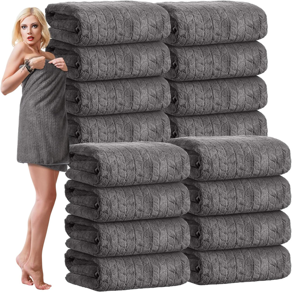 SmoothNovelty 16 Pack Microfiber Bath Towels Bulk,Gray,Wheat