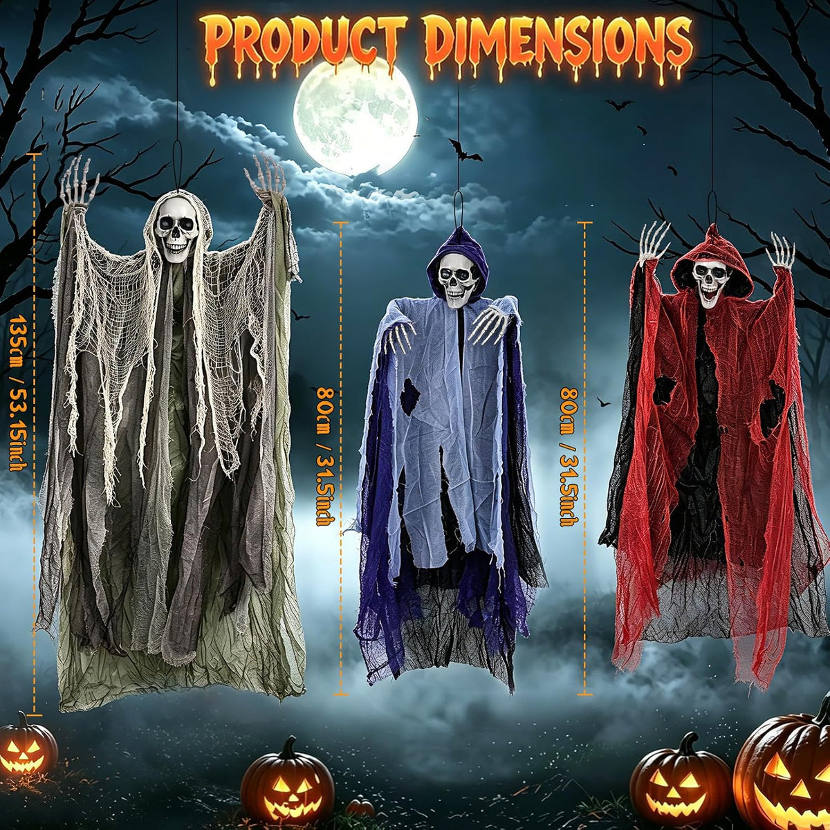 3 Pack Hanging Skeleton Ghosts Halloween Decorations Outdoor Yard Decor