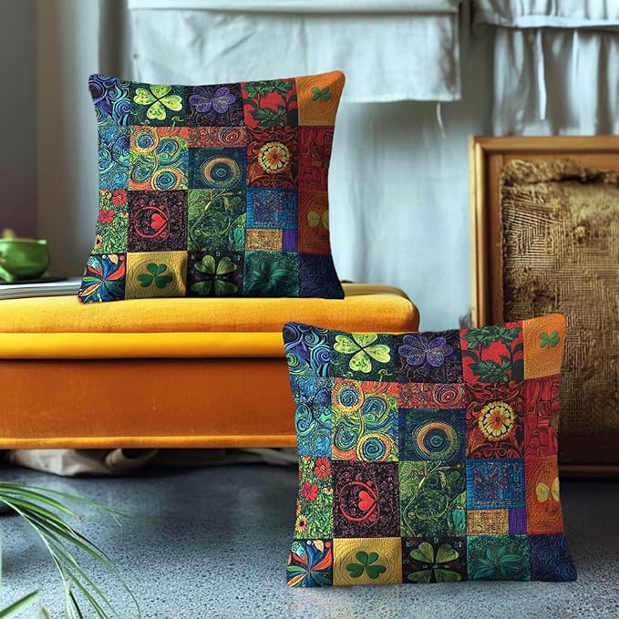 Printed Patchwork Shamrock Throw Pillow Covers 18x18 Set of 2 | St. Patrick’s - Image 4