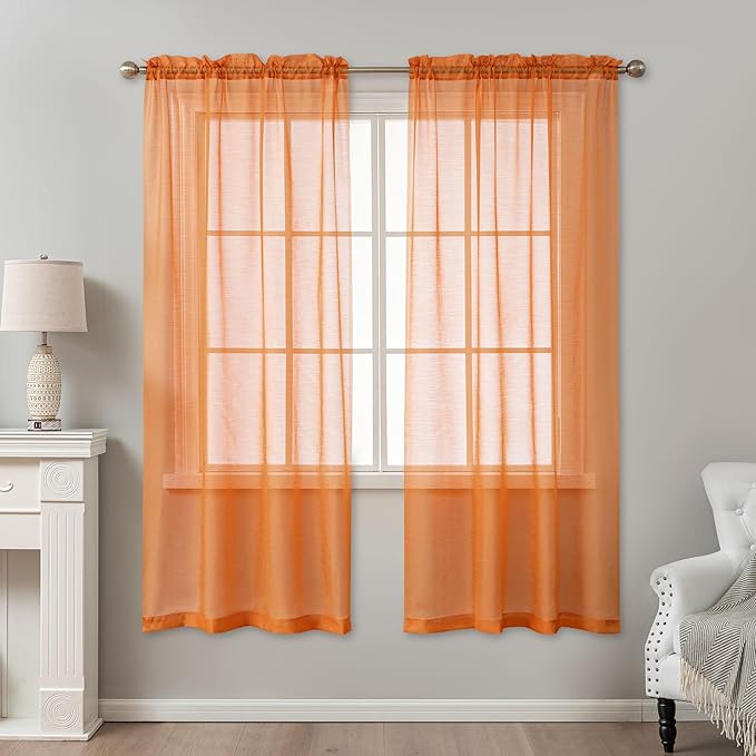 Orange Sheer Curtains 72 Inches Long, Privacy Semi Sheer Curtains - Image 2