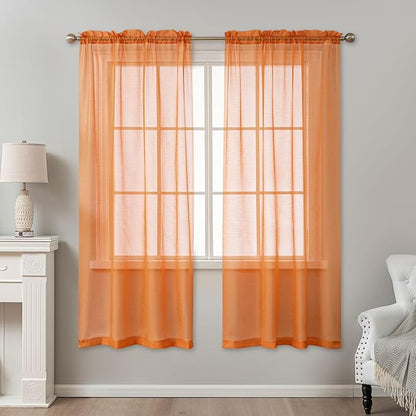 Orange Sheer Curtains 72 Inches Long, Privacy Semi Sheer Curtains - Image 2