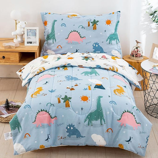 DJY 4 Pieces Cotton Toddler Bedding Set, Dinosaur Toddler Bed Comforter Set by HOME