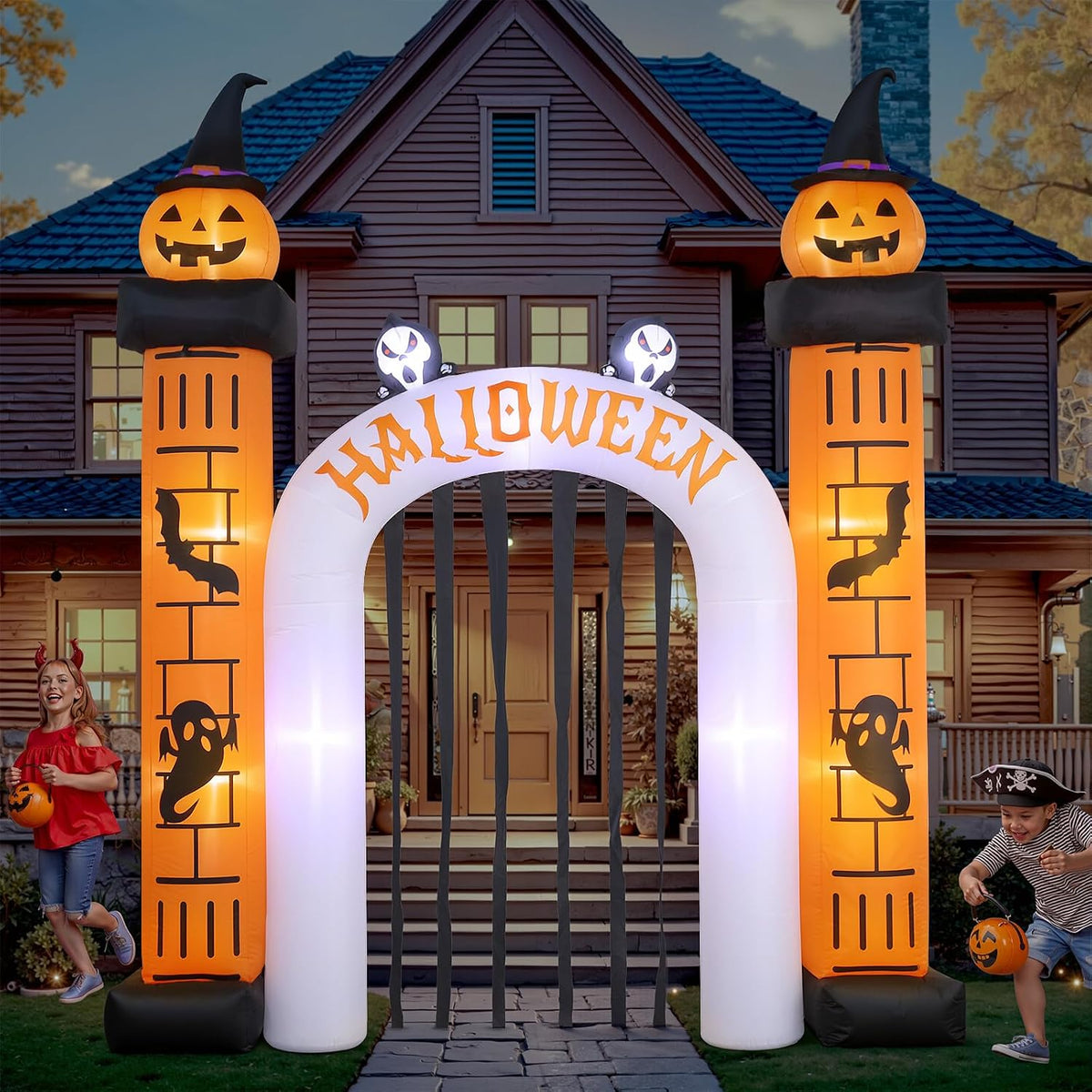11FT Giant Halloween Inflatable, Giant Halloween Inflatables Archway, Outdoor Blow Up Decorations, Inflatable Pumpkin Arch for Yard Lawn Garden Party