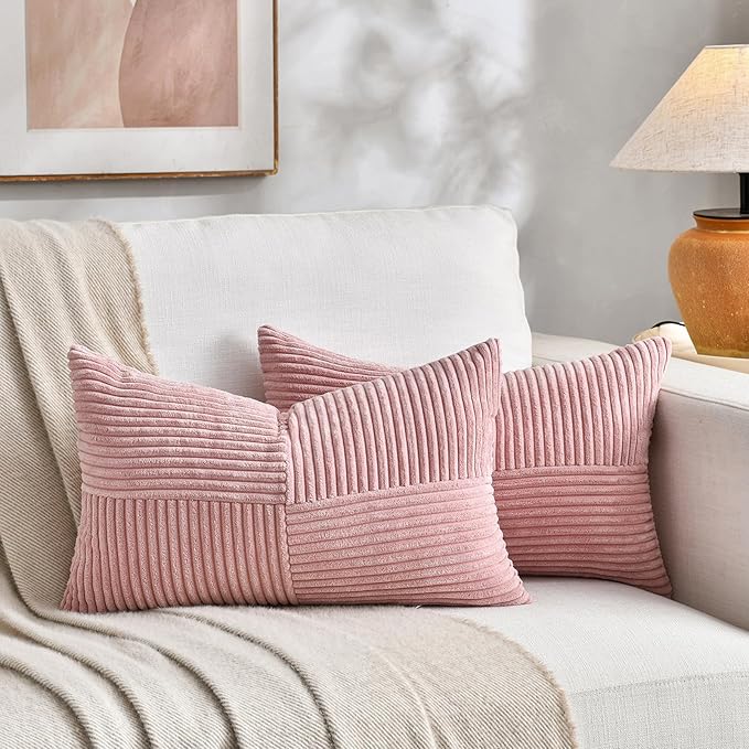Fancy Homi 2 Packs Blush Pink Lumbar Decorative Throw Pillow Covers 16x28 Inch by Fancy+Homi