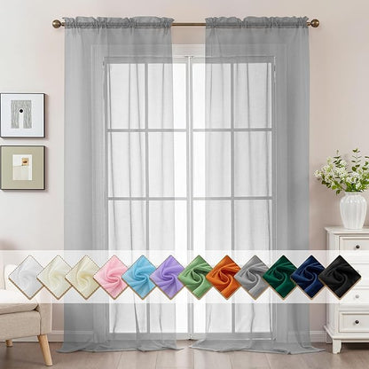 Grey Sheer Curtains 108 Inches Extra Long, Privacy Semi Sheer Curtains by ABLUEN