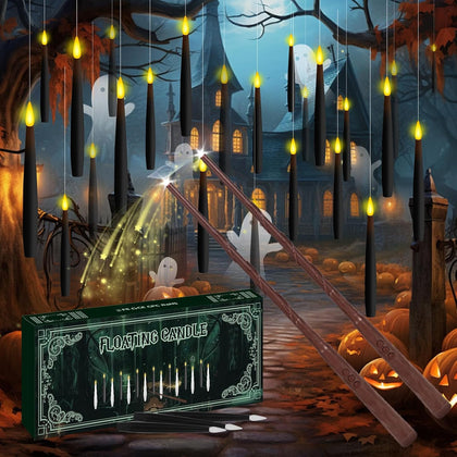 24Pcs Floating Candles with 2 Wand Remote Timer for Halloween Decor - Black