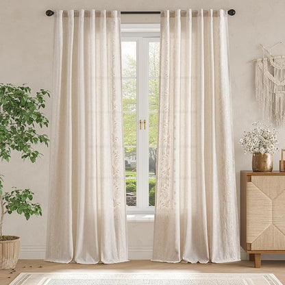 jinchan Winslow Linen Curtains for Bedroom 108 Inches Length Embroidered - Image 3