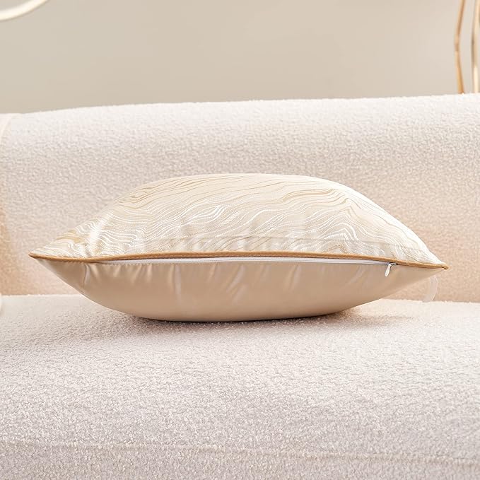 Avigers 18 x 18 Inch Square Beige Gold Abstract Striped Embroidery Cushion Case - Image 4