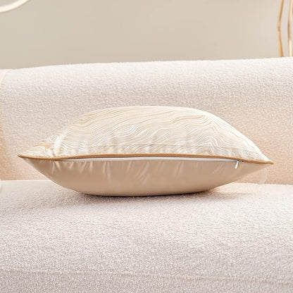 Avigers 18 x 18 Inch Square Beige Gold Abstract Striped Embroidery Cushion Case - Image 4